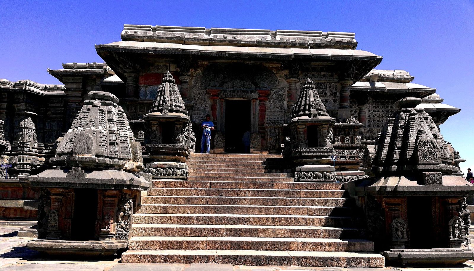 Stone steps leading up to the carved Chennakeshava Temple at Belur